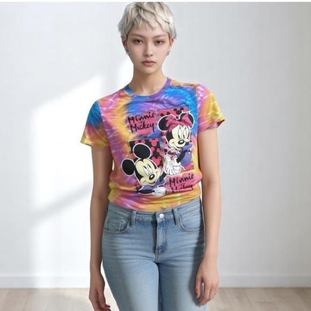 Vintage 90s Disney Minnie Mickey Tie Dye Tee Small Hearts USA‎ Made